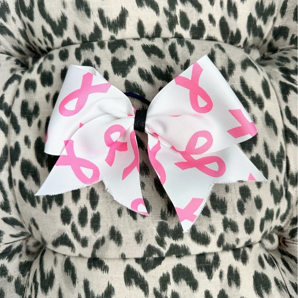 Breast Cancer Pink & White Cheerleading Bow